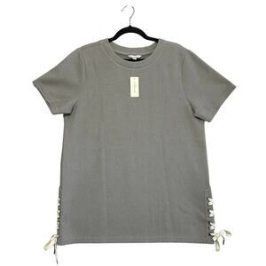 L.L. Bean Signature Side Tie Short Sleeve Tunic Top NWT Women's Sz M Gray Cotton
